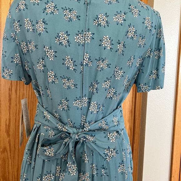 Karin Stevens, women's size 12, Petite* teal floral dress, rayon - Picture 8 of 12